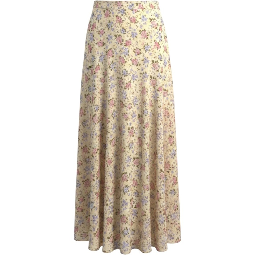 Lizsport Vintage Floral Maxi Skirt Butter Yellow Pink Purple Garden Print Size16